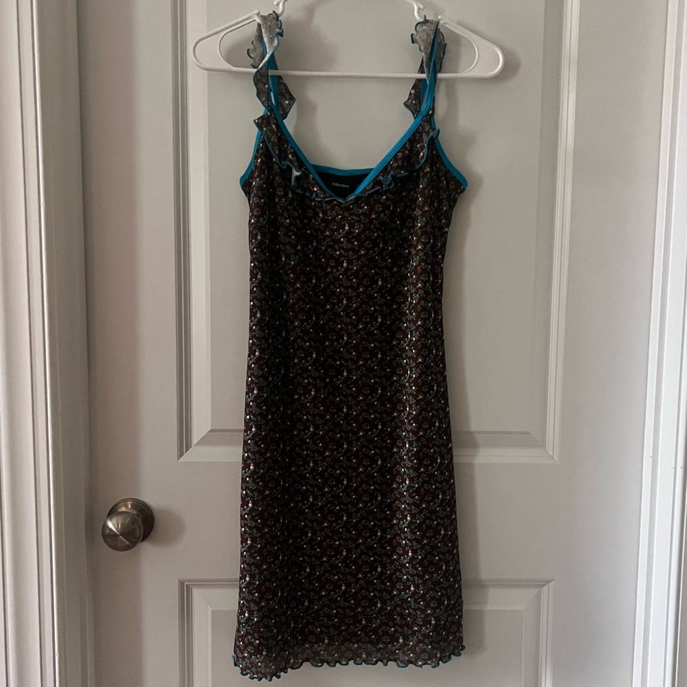 Xhilaration Brown and Teal Floral Slip Dress